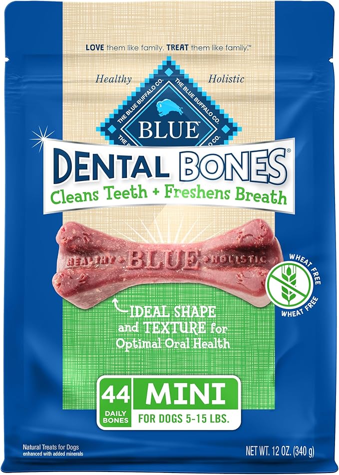 Blue Buffalo Dental Bones Mini Natural Dental Chew Dog Treats Bag, 12oz. Bag