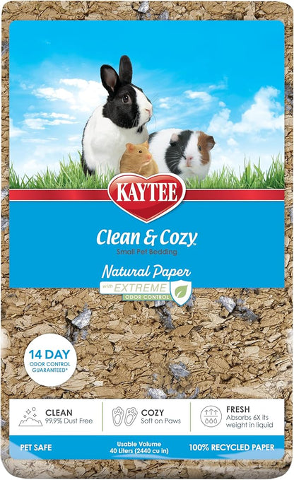 Kaytee Clean & Cozy Natural Paper with Extreme Odor Control Bedding, Made with 100% Recycled Paper