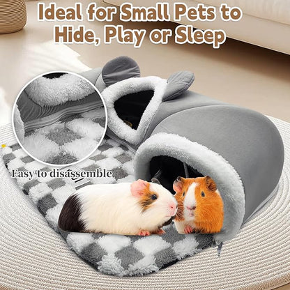 PINVNBY 3 Pcs Guinea Pig Hideout and Tunnel Bed, Removable Soft Bunny Tunnel Tube with Guinea Pig Liner Small Animal Tunnel Toy for Ferrets Hamster Hedgehog Kitty Chinchilla（Gray）