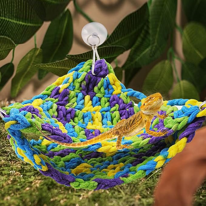 kathson Soft Bearded Dragon Hammock Double-Layered Reptiles Hammock Swing Hanging Bed with 6 Pcs Suction Cups & Hooks Tank Accessories Hammocks for Small Lizard Leopard Gecko Chameleon(Triangular)