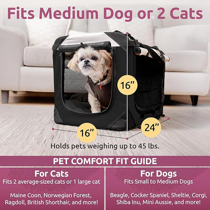 Large Cat Carrier & Dog Carrier for 2 Cats or Medium Dog. Soft Sided Pet Carrier for Travel. Collapsible, Portable with Soft Bed, Top & Side Loading, Locking Zippers, Puppy Crate & Kennel