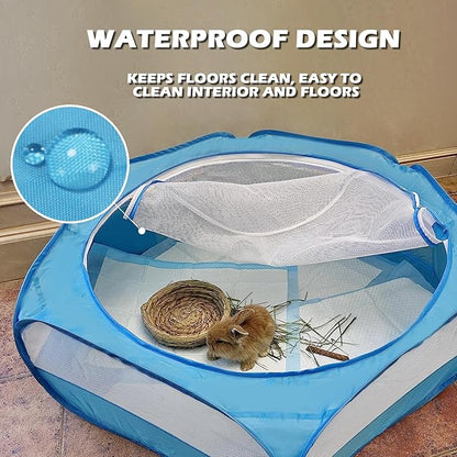 UWE Small Animal Playpen, Chicken Brooder Box with Cover Top, Portable Outdoor Exercise Pet Cage Tent, Waterproof Breathable Pet playpen Indoor for Chick Ktiien Bunny Hamster Guinea Pig, Blue