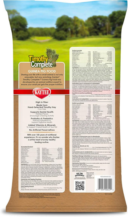 Kaytee Timothy Complete Guinea Pig Food, Made with Timothy Hay, High in Fiber, Supports Dental Health and Digestion, Long-lasting Vitamin C, 9.5 pounds