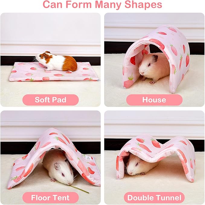 Bienbee Guinea Pig Tunnel, Pink Strawberry, Washable Rabbit Hideout & Bunny House, Modern Animal Tune for Indoor Use, Small Animal, 17.7 x 9.8 inches