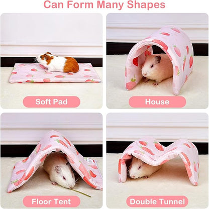 Bienbee Guinea Pig Tunnel, Pink Strawberry, Washable Rabbit Hideout & Bunny House, Modern Animal Tune for Indoor Use, Small Animal, 17.7 x 9.8 inches