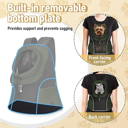 WOYYHO Pet Dog Carrier Backpack Small Dog Front Backpack Ventilated Mesh Dog Travel Back Pack with Safety Belt for Travel Hiking Cycling Outdoor Adventures (Size S: 2-4.5 lbs, Army Green)