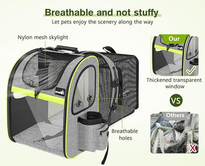 Pecute Pet Carrier Backpack, Cat Backpack Carrier, Expandable with Breathable Mesh for Small Dogs Cats Puppies, Dog Backpack Carrier for Hiking Travel Camping Outdoor, Hold Pets Up to 18 Lbs