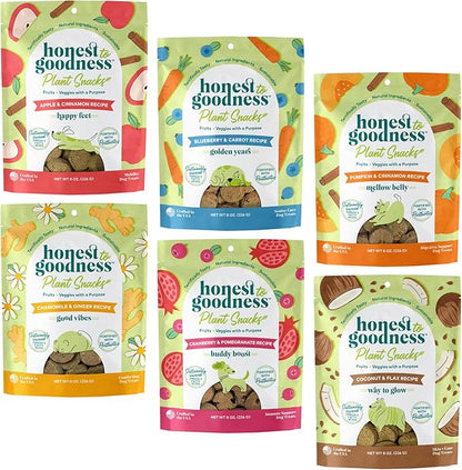 Honest to Goodness Plant Snacks Dog Treats, Enriched with Omega 3s & Postbiotics, 8oz Variety Pack, 6 Bags