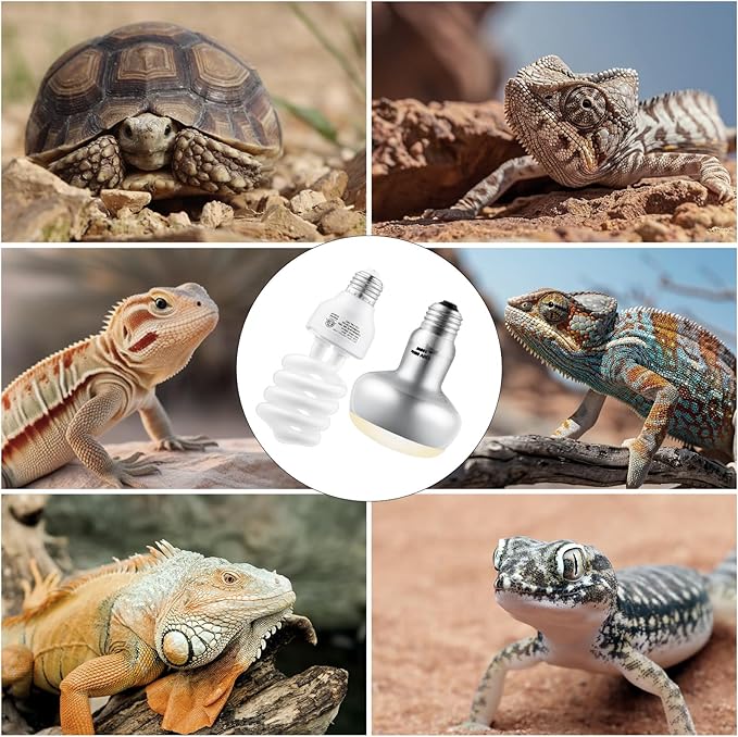 100W Reptile Heat Lamp and 26W 10.0 UVB Bulb Combo Pack, UVA Basking Bulb and UVB Light for Reptiles, Basking Light for Bearded Dragon, Turtles, Snake and Lizard