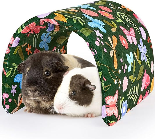 Bienbee Guinea Pig Tunnel and Hideout, Washable Small Animal Tunnel for Bunny Rabbits, Forest-Themed Butterflies