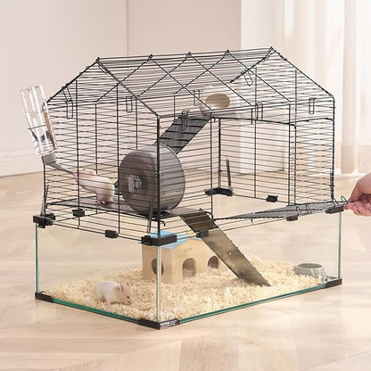 VEVOR Hamster Cage, 360° Viewing Transparent Hamster Habitats, Small Animal Cage, 22.8 x 15 x 21.3 in, Ventilated Pet Mouse Cages with Water Bottle, Portable Hamster House for Rats, Guinea Pigs
