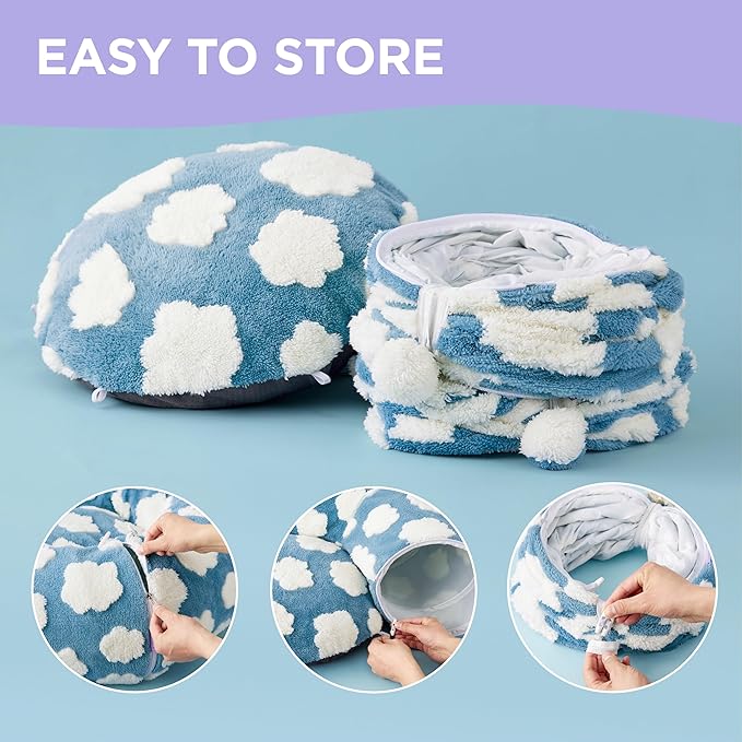 Lesure Cat Tunnel Bed for Indoor Cats - Cute Cat Donut Tunnel Toys for Small Large Cats with Washable Circle Cushion, Round Pet Peekaboo Cave Toy for Kitten/Puppy/Rabbit, Standard Blue