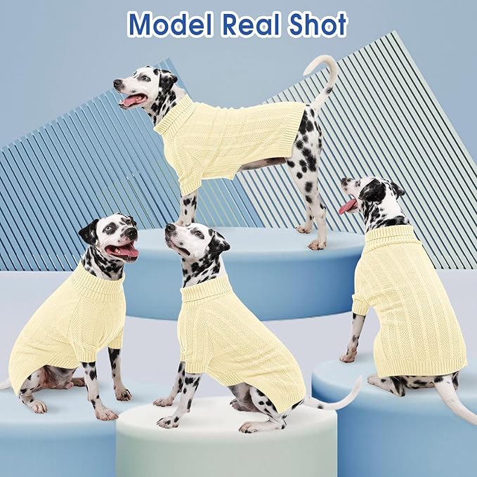 Queenmore Dog Sweater, Large Dogs Sweater Xmas,Turtleneck Pullover Dog Sweaters for Dogs Girls Boys,Sweaters Doggy Large,Thanksgiving Knitted DogSweater for French Bulldog(Light Apricot,L)