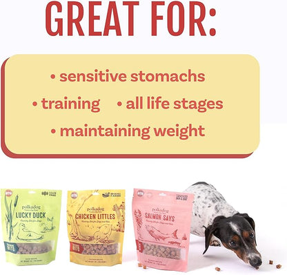 Polkadog Crunchy Training Bits Variety 3-Pack – Includes Chicken Littles, Lucky Duck, Salmon Says – All Natural Training Treats, Handcrafted in USA. Great for Dogs with Allergies – 7oz (Pack of 3)