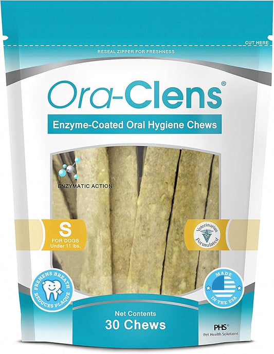 Oral Hygiene Chews for Small Dogs - Cleans Teeth and Freshens Breathe - Coated with Enzymes - Prevents Plaque & Bacteria Build Up - 30 Chews