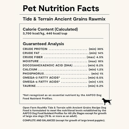 Open Farm, RawMix Dry Dog Food with Ancient Grains, Protein-Packed Kibble Coated in Bone Broth with Freeze Dried Raw Chunks, Pollock Beef & Salmon, Tide & Terrain Recipe, 3.5lb Bag