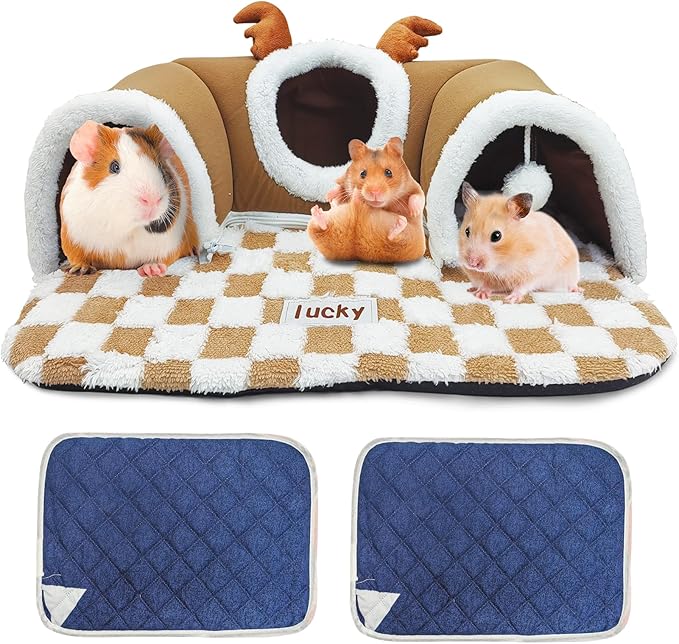 PINVNBY 3 Pcs Guinea Pig Hideout and Tunnel Bed, Removable Soft Bunny Tunnel Tube with Guinea Pig Liner Small Animal Tunnel Toy for Ferrets Hamster Hedgehog Kitty Chinchilla