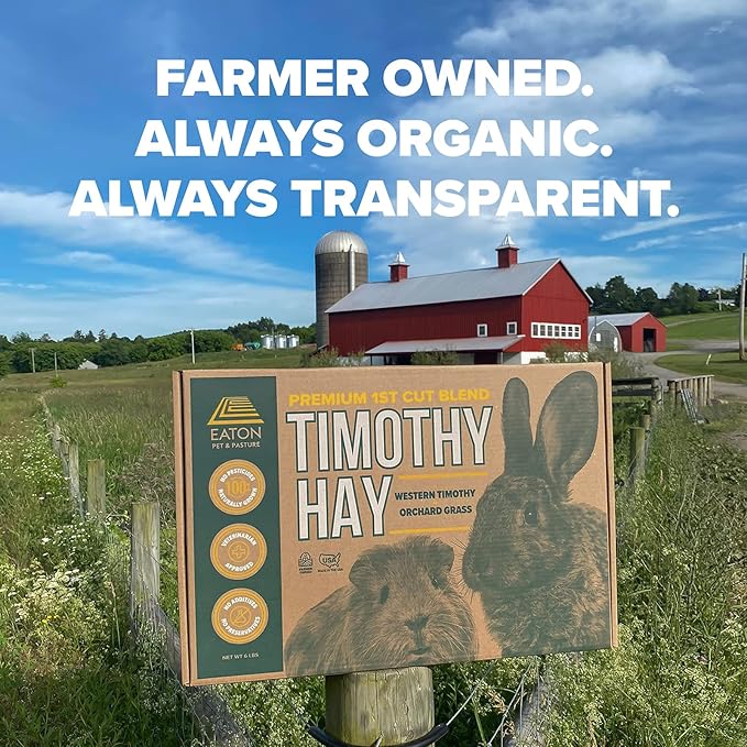 Eaton Pet and Pasture Naturally Grown, Premium, 1st Cut Blend, Western Timothy Hay Orchard Blend, Small Animal Food, Sustainable, Eco-Friendly, Farmer-Owned, 25LB-Box.