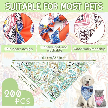 100 Pcs Dog Bandanas Bulk Pet Bibs Colorful Triangle Scarf Pet Bandanas for Medium Large Dogs Spring Summer Birthday Costume Decoration (Paisley)