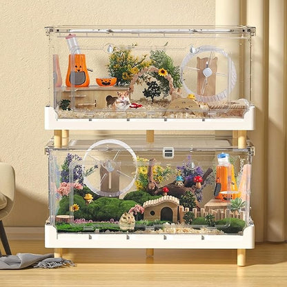 Hamster Cage & Guinea Pig Cages,Fully Transparent and Eco-Friendly Large Acrylic Cage for Small Animal Pets,Such as:Bearded Dragon,Rat,Hedgehog,Chameleon,Iguana, etc (27.5Lx16.9Wx13.4H Inches)