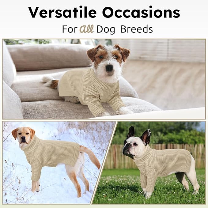 Queenmore Soft Warm Large Dog Sweater, Large Dog Sweaters for Male Dogs, Pet Christmas Sweaters, Extra Large Breeds Kintwear, Turtleneck Pullover Pet Clothes, Apricot 3XL