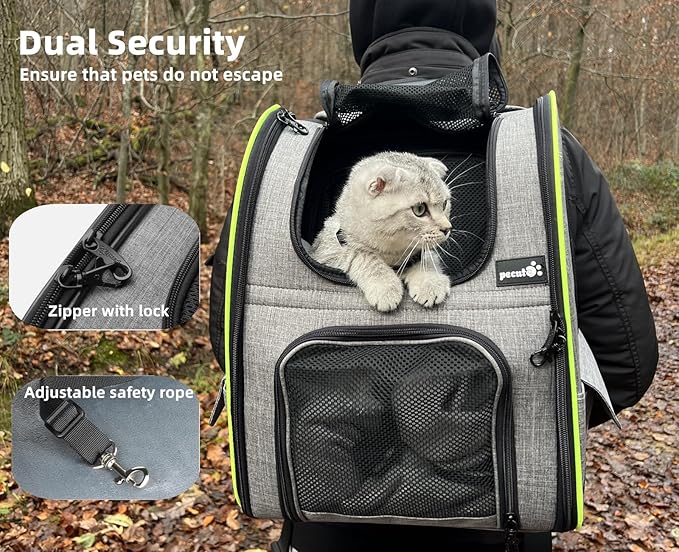 Pecute Cat Carrier Backpacks, Expandable Cat Backpack with Breathable Mesh, Pet Carrier Backpack for Cats Small Dogs Puppies Up to 17 Lbs, Dog Carrier Backpack Great for Travel Hiking Camping Outdoor