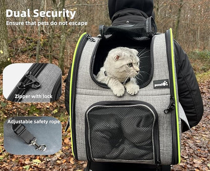 Pecute Cat Carrier Backpacks, Expandable Cat Backpack with Breathable Mesh, Pet Carrier Backpack for Cats Small Dogs Puppies Up to 17 Lbs, Dog Carrier Backpack Great for Travel Hiking Camping Outdoor