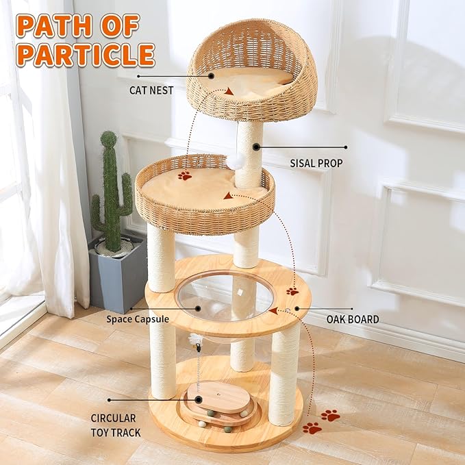 Large Cat Tree for Multiple Cats, Handmade with Natural Materials, Thick Scratching Posts, Stable & Sturdy Wooden Cat Scratcher, Stylish Nordic Design for Climbing & Play