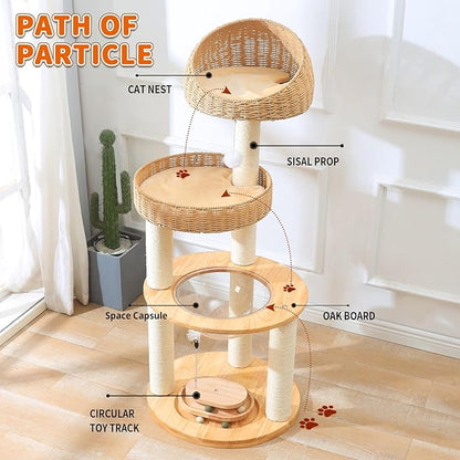 Large Cat Tree for Multiple Cats, Handmade with Natural Materials, Thick Scratching Posts, Stable & Sturdy Wooden Cat Scratcher, Stylish Nordic Design for Climbing & Play