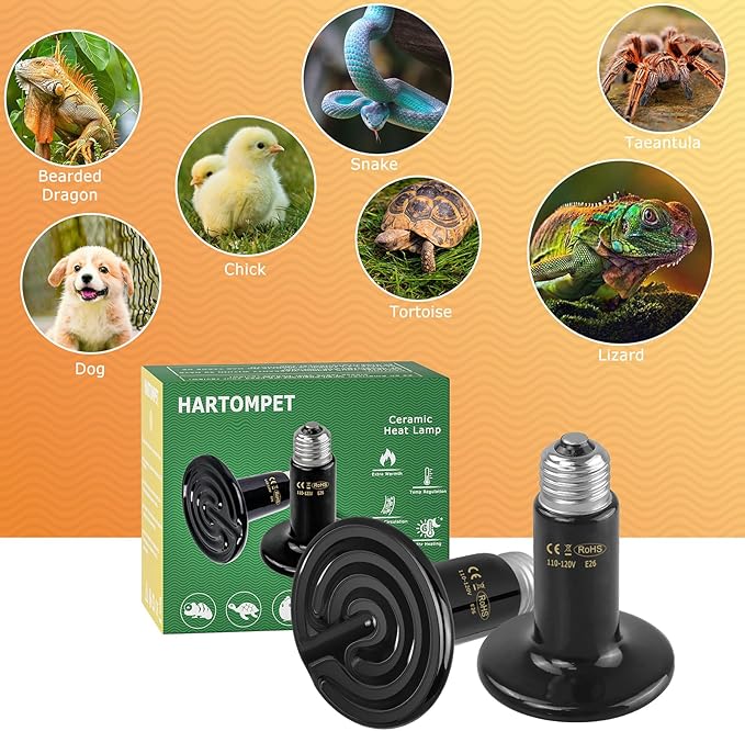 100W Ceramic Heat Emitter - Black Reptile Heat Bulb - No Light Infrared Reptile Heat Lamp for Lizards, Dogs, Cats - Ideal for Terrariums and Pet Brooder Coop Heating - Black