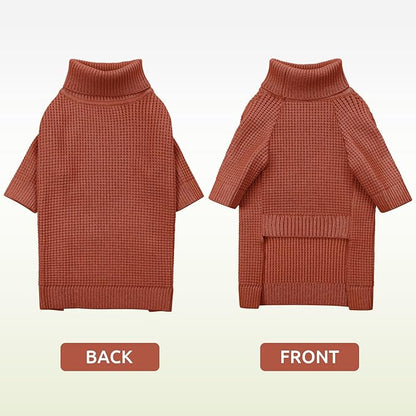 Queenmore Dog Sweater for Large Breeds, Long Sleeve Warm Dog Sweaters, Turtleneck Knitted Pullover Pet Clothes, XL Dog KintSweater, Cat Knitwear, Saddle Brown XL