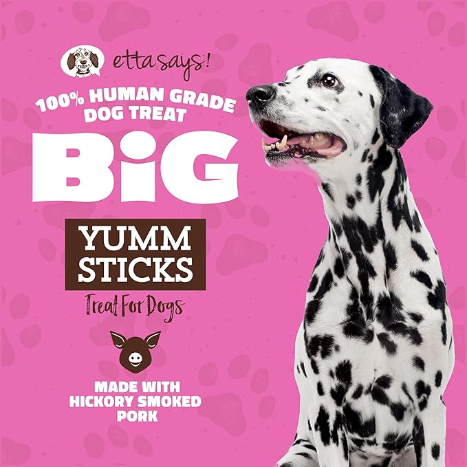 etta says! Big Yumm Sticks - Real Meat Pork Dog Jerky Treats - Human Grade - Made in The USA (12 Count Pack of 1)