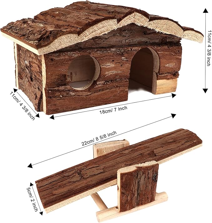 ZALALOVA Hamster-Chew-Toys Pet Activity Structure, 17 Pack Wooden Accessories with House, Food Bowl, Activity Toys for Mouse, Rats, Gerbils, Small Birds