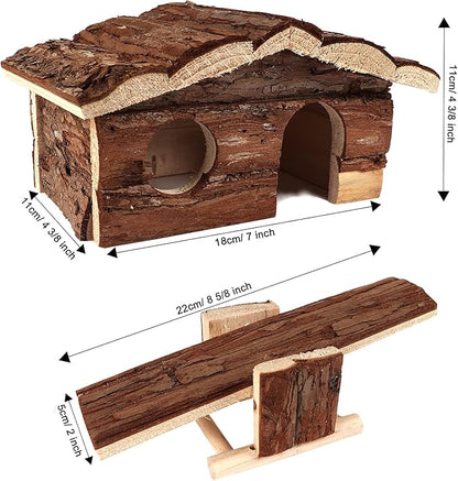 ZALALOVA Hamster-Chew-Toys Pet Activity Structure, 17 Pack Wooden Accessories with House, Food Bowl, Activity Toys for Mouse, Rats, Gerbils, Small Birds