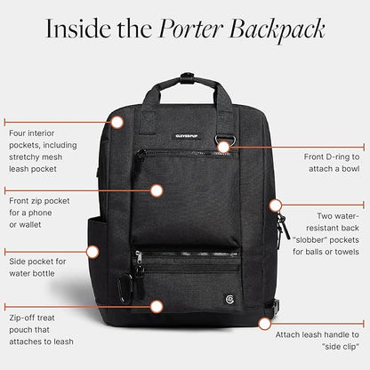 Porter 2-in-1 Dog Gear Backpack – Premium Dog Travel Bag with 10 Pockets, Zip-Off Treat Pouch, Leash Clip, Waterproof Pockets & Water Bottle Holder – Weekend, Hiking, Camping, Graphite