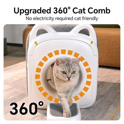 automatic cats self groomer - 360° Surround Skin Friendly cat grooming supplies,Cat Brushes with biomimetic cat tongue brush Include And Smart feeder For Long, or Short Haired [White]