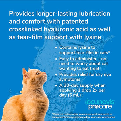 Sentrx - Ocunovis ProCare Gel Eye Drops for Dogs and Cats, Hydrating Cat and Dog Eye Drops with Hyaluronic Acid, Lysine, and Amino Acids, Preservative-Free and Antibiotic-Free, 5 ml