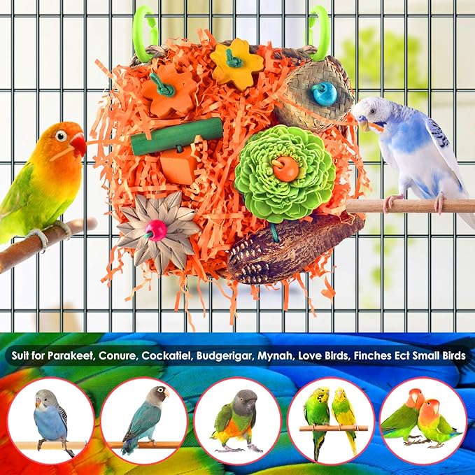 KATUMO Bird Toys, Conure Grass Mat Shredder Toys Parakeet Toys Parrot Foraging Toys for Cockatiel Conure Lovebird Parakeet Small to Medium Birds