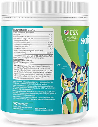 Solid Gold SeaMeal Cat Probiotic & Dog Probiotics for Digestive Health - Kelp Powder Dog & Cat Multivitamin Supplement w/Prebiotics & Digestive Enzymes for Skin, Coat, & Gut + Immune Support - 8oz