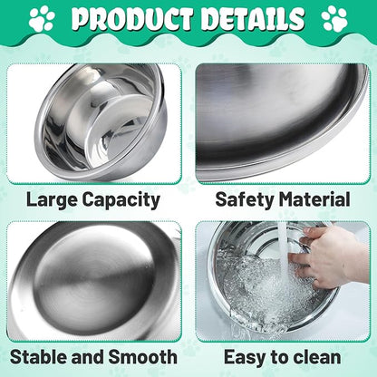 2 Pcs 1 Gallon Large Dog Bowls - Food Grade Stainless Steel Metal Water Bowls, Easy to Clean Food Bowl for Medium Large Dogs Indoor Outdoor