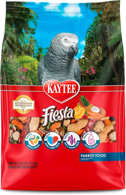Kaytee Fiesta Parrot Food, Nutritious and Fun Blend, Supports Skin, Feather, Digestion, Brain and Heart Health, 2.5 pounds