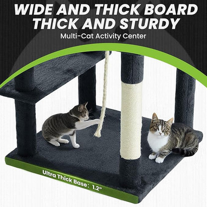 59 Inch Cat Tree Tower, Multi-Level Large Cat Tree for Indoor with Super Large Bed, Hammocks, Scratching Posts, Dangling Ball, Cat Furniture, Activity Center