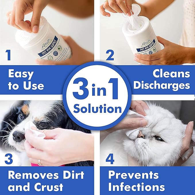 Arava Pet Eye Wipes - for Dogs Cats Puppies & Kittens - 100 Count