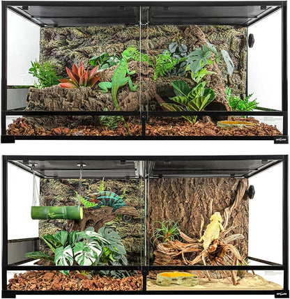 REPTIZOO 120 Gallon Large Reptile Terrarium Tank, 48" x 24" x 24" Front Opening Terrarium Glass Reptile Tank with Screen Ventilation, Supporting Used as 2 Separate Habitats Easy Assembly