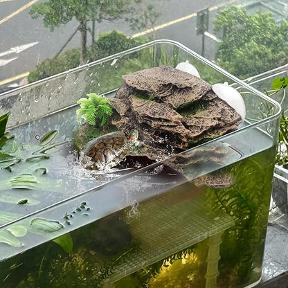 kathson Turtle Basking Platform with Suction Cup,Turtle Ramp Climbing Basking Platform Artificial Plants Decor Resting Basking Terrace Aquarium Ornament Rock for Turtle Frogs Lizards Bearded Dragon