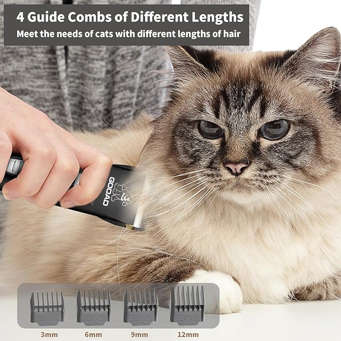 Cat Clippers, Professional Cat Grooming Kit, Cordless Cat Grooming Clippers for Thick Coats, Cat Hair Trimmer, Low Noise Cat Shaver Clippers, Quiet Pet Hair Clippers Tools for Cats Dogs (Black)
