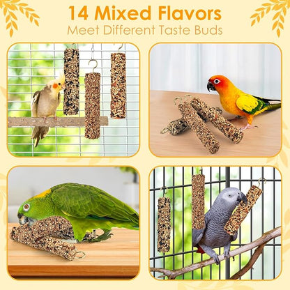 KATUMO 3PCS Bird Treats Parrot Crunch Sticks Parakeet Grains Mixed Treats Cockatiel Snacks Budgie Food Sticks for Lovebird Conure Myna Canary Parrots