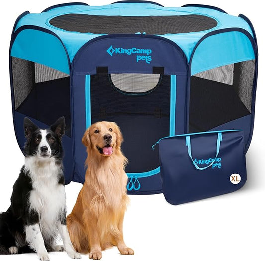 KingCamp Dog Playpen, Portable Foldable Cat Kitten Puppy Tent Crates 29"/36"/50" Pop Up Pet Playpen with Zippered Bottom & Cover for Indoor Outdoor Use (X-Large, Blue)