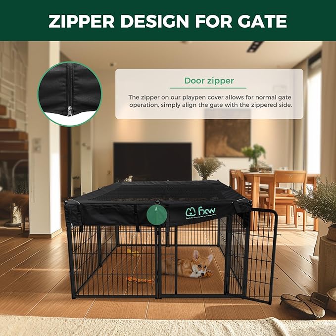 FXW Homeplus Unleashed Indoor Dog Playpen - Stress-Free and Safe Play, Heavy Duty 32 Inch 8 Panels with Playpen Cover for Small and Medium Dogs, Black│Patented