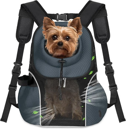 WOYYHO Pet Dog Carrier Backpack Small Dog Front Backpack Ventilated Mesh Dog Travel Back Pack with Safety Belt for Travel Hiking Cycling Outdoor Adventures (Size L: 10-14 lbs, Dark Gray)